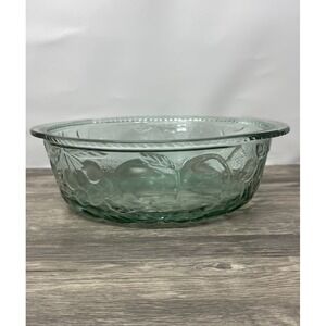 Vintage Libbey Orchard Green Pressed Glass Apple Motif 10" Serving Bowl Retro